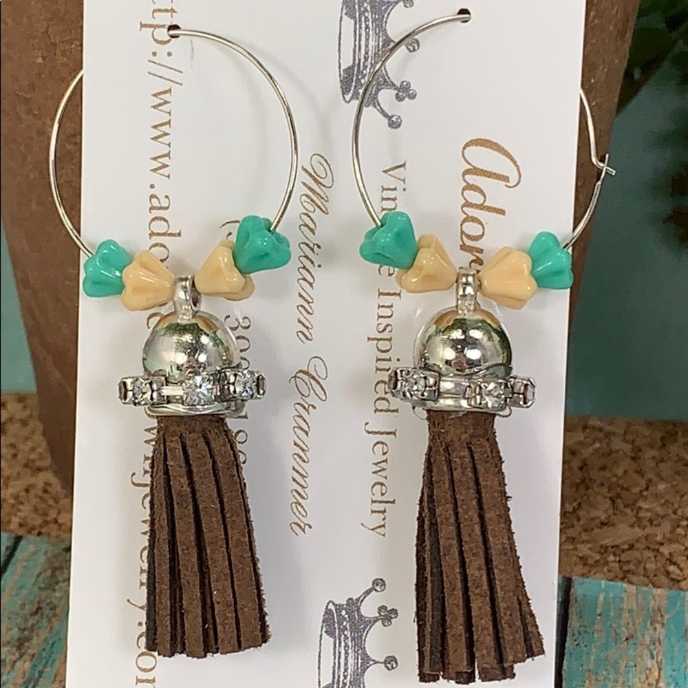 🌟💰Adorned Crown assemblage leather tassel hoop lightweight boho earrings